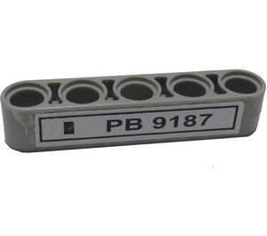 LEGO Medium Stone Gray Beam 5 with 'PB 9187' License Plate Sticker (32316)