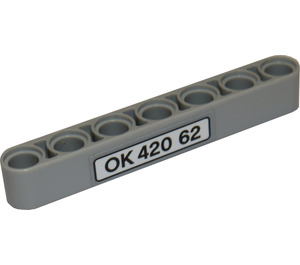 LEGO Medium Stone Gray Beam 7 with OK 420 62 Sticker (32524)