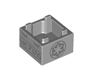 LEGO Medium Stone Gray Box 2 x 2 with Imperial symbol and black rune symbols  (69870 / 103543)