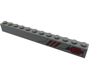 LEGO Medium Stone Gray Brick 1 x 12 with Red and Black Pattern (Right) Sticker (6112)