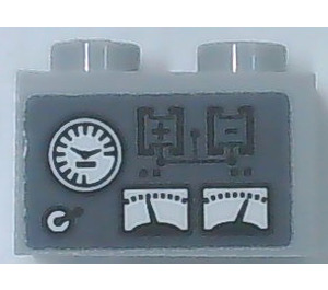LEGO Medium Stone Gray Brick 1 x 2 with Gray Dials Gauges and +/- Sticker with Bottom Tube (3004)