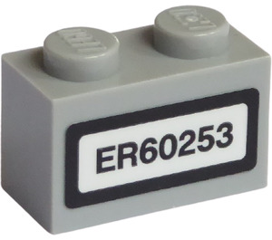 LEGO Medium Stone Gray Brick 1 x 2 with License Plate ER60253 Sticker with Bottom Tube (3004)