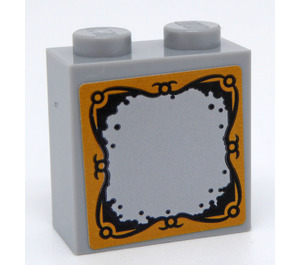 LEGO Medium Stone Gray Brick 1 x 2 x 1.6 with Studs on One Side with Mirror Decoration Sticker (1939)