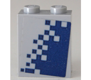 LEGO Gris pierre moyen Brique 1 x 2 x 2 avec Dark Bleu Pixelated Gradient - La gauche Côté Autocollant avec porte-goujon intérieur (3245)