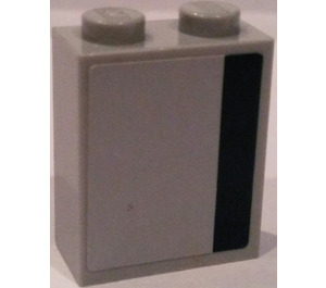 LEGO Medium Stone Gray Brick 1 x 2 x 2 with Dark Blue Stripe (Both Sides) Sticker with Inside Stud Holder (3245)