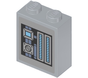 LEGO Medium Stone Gray Brick 1 x 2 x 2 with Hatch Panel Sticker with Inside Stud Holder (3245)