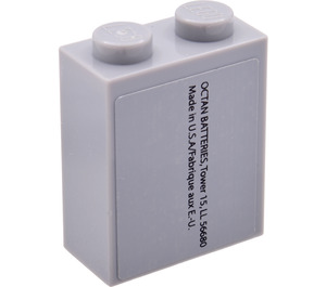 LEGO Gris pierre moyen Brique 1 x 2 x 2 avec Octan Batteries Autocollant avec porte-goujon intérieur (3245)