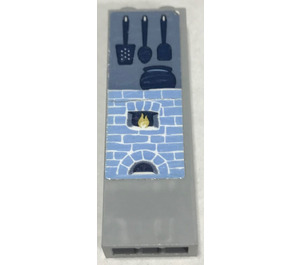 LEGO Mittleres Steingrau Backstein 1 x 2 x 5 mit kitchen tools und fireplace Aufkleber mit Bolzenhalter (2454)