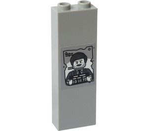 LEGO Gris pierre moyen Brique 1 x 2 x 5 avec Photo Arrested Person et No. '03 08 77' Autocollant avec une encoche pour tenon (2454)