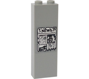 LEGO Medium Stone Gray Brick 1 x 2 x 5 with Sheet from Newspaper "NEWS' Sticker with Stud Holder (2454)