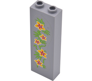 LEGO Medium Stone Gray Brick 1 x 2 x 5 with Trailing Flowers Sticker with Stud Holder (2454)