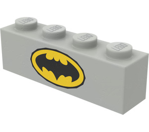 LEGO Medium Stone Gray Brick 1 x 4 with Batman Logo in Yellow Oval (3010)