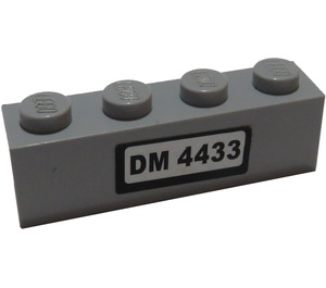 LEGO Medium Stone Gray Brick 1 x 4 with 'DM 4433' Sticker (3010)