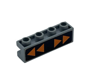 LEGO Medium Stone Gray Brick 1 x 4 with Groove with Orange Directional Arrows on Black Background Sticker (2653)