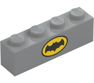 LEGO Medium Stone Gray Brick 1 x 4 with Small Yellow Batman Logo (3010)