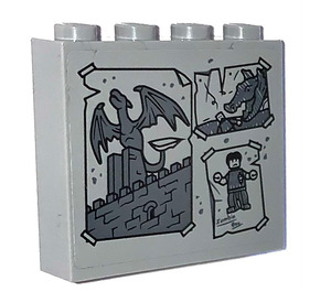 LEGO Medium Stone Gray Brick 1 x 4 x 3 with Gargoyle, Dragon, Hulk Posters Sticker (49311)