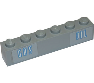LEGO Mittleres Steingrau Backstein 1 x 6 mit 'GAS', 'OIL' Aufkleber (3009)