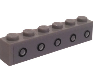 LEGO Medium Stone Gray Brick 1 x 6 with Portholes Sticker (3009)
