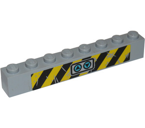 LEGO Medium Stone Gray Brick 1 x 8 with Up and Down Triangles and Scratches on Black and Yellow Danger Stripes Sticker (3008)