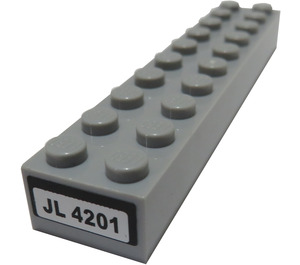 LEGO Mittleres Steingrau Backstein 2 x 10 mit 'JL 4201' Aufkleber (3006)