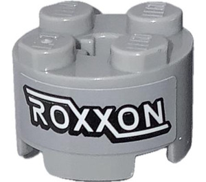 LEGO Medium Stone Gray Brick 2 x 2 Round with ‘ROXXON’ Logo Sticker (3941)