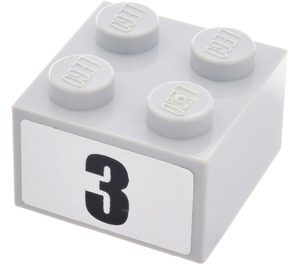 LEGO Gris pierre moyen Brique 2 x 2 avec "3" Autocollant (3003)