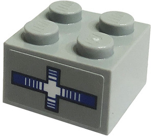 LEGO Medium Stone Gray Brick 2 x 2 with Blue Cross Levelmeter Sticker (3003)