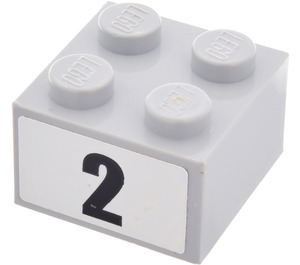 LEGO Mittleres Steingrau Backstein 2 x 2 mit Number "2" Aufkleber (3003)