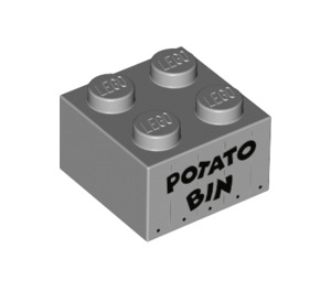 LEGO Medium Stone Gray Brick 2 x 2 with Potato Bin Print (3003 / 60337)