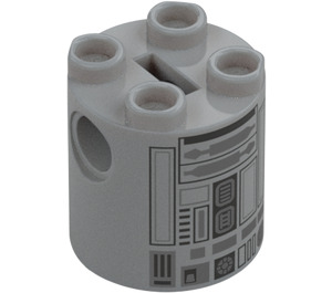 LEGO Gris Pierre Moyen Brique 2 x 2 x 2 Rond avec R2-BHD Droid Corps avec support d'axe inférieur 'x' Shape '+' Orientation (30361 / 104615)