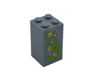 LEGO Medium Stone Gray Brick 2 x 2 x 3 with Flowers Sticker (30145)