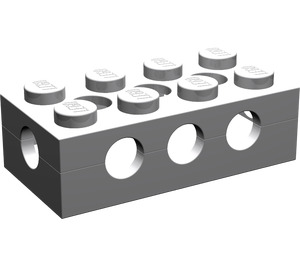LEGO Gris pierre moyen Brique 2 x 4 avec 3 des trous sur Haut et 8 des trous sur the 4 sides et goujons solides