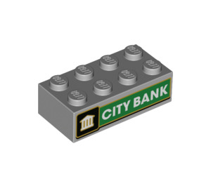 LEGO Medium Stone Gray Brick 2 x 4 with City Bank Logo (3001 / 67280)
