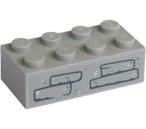 LEGO Gris pierre moyen Brique 2 x 4 avec Stone Modèle Autocollant (3001)