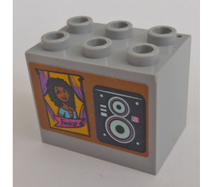 LEGO Mittleres Steingrau Schrank 2 x 3 x 2 mit Mädchen und Speaker Aufkleber mit vertieften Noppen (92410)