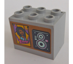 LEGO Gris pierre moyen Armoire 2 x 3 x 2 avec Girl et Speaker Autocollant avec tenons encastrés (92410)
