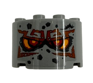 LEGO Medium Stone Gray Cylinder 2 x 4 x 2 Half with Stone Face with Red Eyes and Dark Orange Eyebrows Sticker (24593)