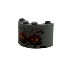 LEGO Medium Steengrijs Cilinder 2 x 4 x 2 Halve met Stone Gezicht met Rode ogen en Eyebrows Sticker (24593)