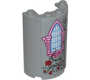 LEGO Medium Stone Gray Cylinder 2 x 4 x 5 Half with Window and Roses Sticker (35312)