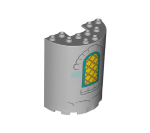 LEGO Medium Stone Gray Cylinder 3 x 6 x 6 Half with Curved Lattice Window with Dark Turquoise Frame (1321 / 35347)