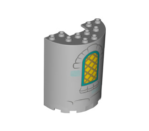 LEGO Gris pierre moyen Cylindre 3 x 6 x 6 Demi avec Incurvé Lattice Fenêtre avec Dark Turquoise Cadre (1321 / 35347)