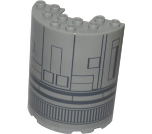 LEGO Medium Stone Gray Cylinder 3 x 6 x 6 Half with engine paneling in black Sticker (35347)