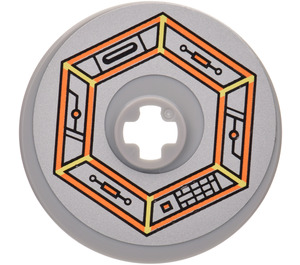 LEGO Gris pierre moyen Disk 3 x 3 avec Circuitry Autocollant (2723)