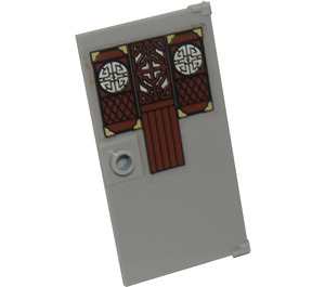LEGO Medium Stone Gray Door 1 x 4 x 6 with Stud Handle with Cut-out Wood Panels with Asian Designs Sticker (35290)