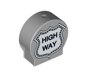 LEGO Medium Stone Gray Duplo Round Sign with 'HIGH WAY' Shield sign with Round Sides (41970 / 89901)