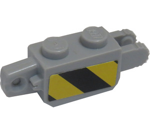 LEGO Medium Stone Gray Hinge Brick 1 x 2 Vertical Locking Double with Black/Yellow warning stripes Sticker (30386)