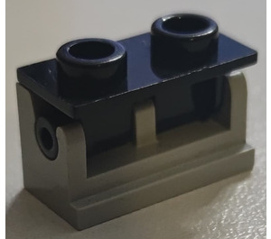 LEGO Keskitumma kivenharmaa Hinge Brick 1 x 2 with Black Top Plate (3937 / 3938)