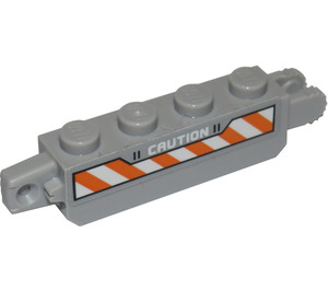 LEGO Medium steengrijs Scharnier Steen 1 x 4 Vergrendelings Dubbele met 'CAUTION' en Oranje en Wit Danger Strepen (Model Links) Sticker (30387)