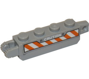 LEGO Medium Stone Gray Hinge Brick 1 x 4 Locking Double with 'CAUTION' and Orange and White Danger Stripes (Model Right) Sticker (30387)