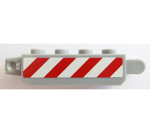 LEGO Medium Stone Gray Hinge Brick 1 x 4 Locking Double with red and white danger stripes Sticker (30387)